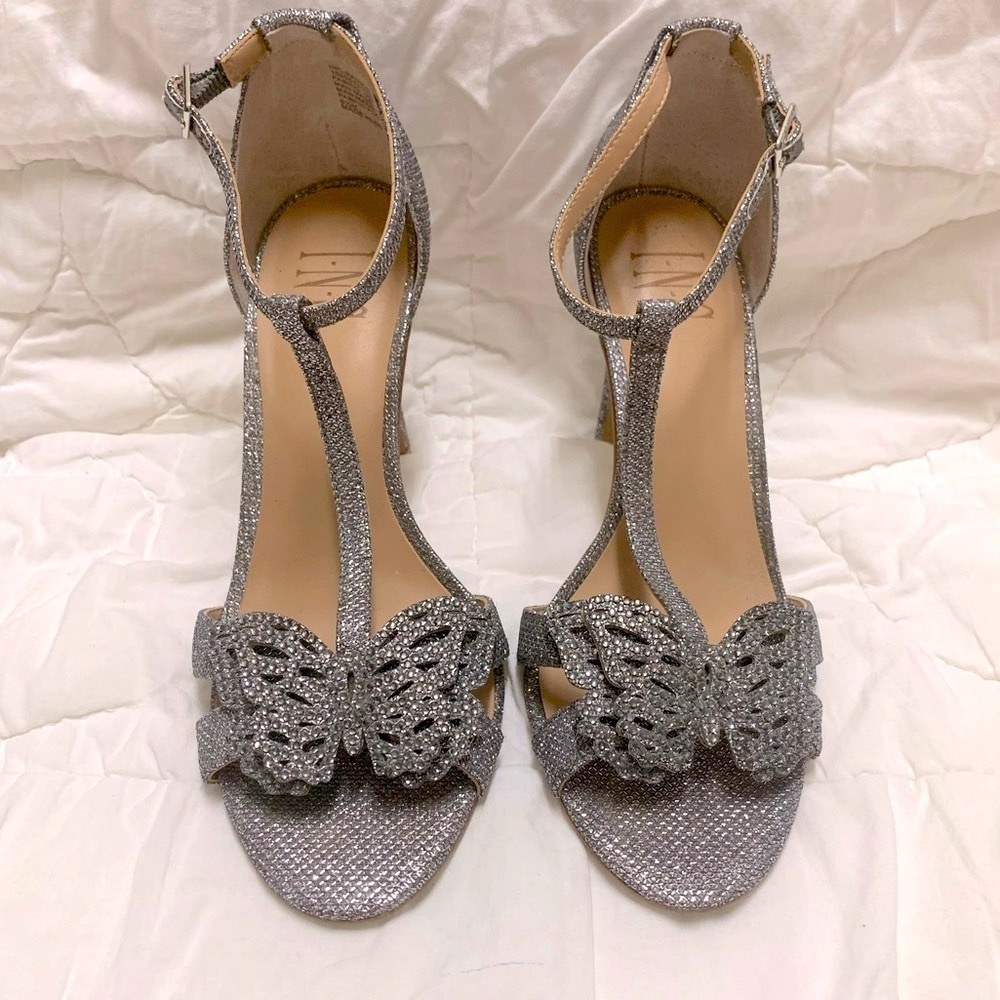 Silver sparkle butterfly heels